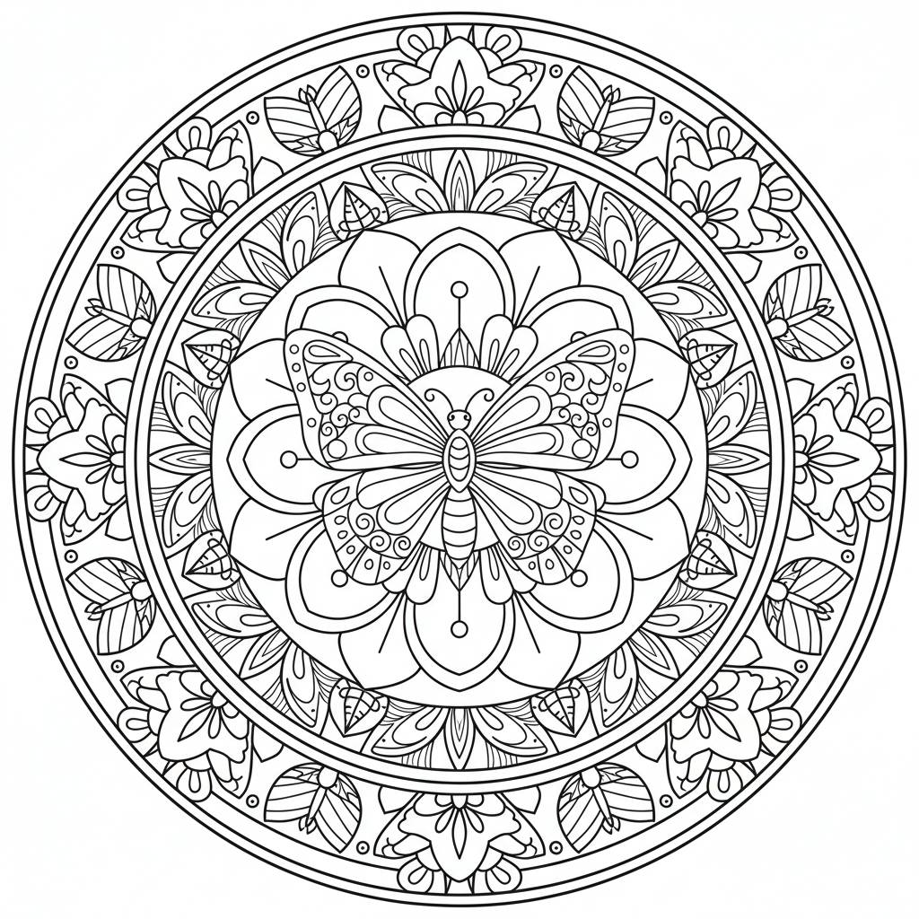 Wunderschöner Schmetterling auf Blume Ausmalbild: Kostenlos zum Ausdrucken!