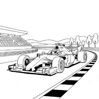 Formel 1 Rennwagen Ausmalbild: Volle Geschwindigkeit auf der Rennstrecke!