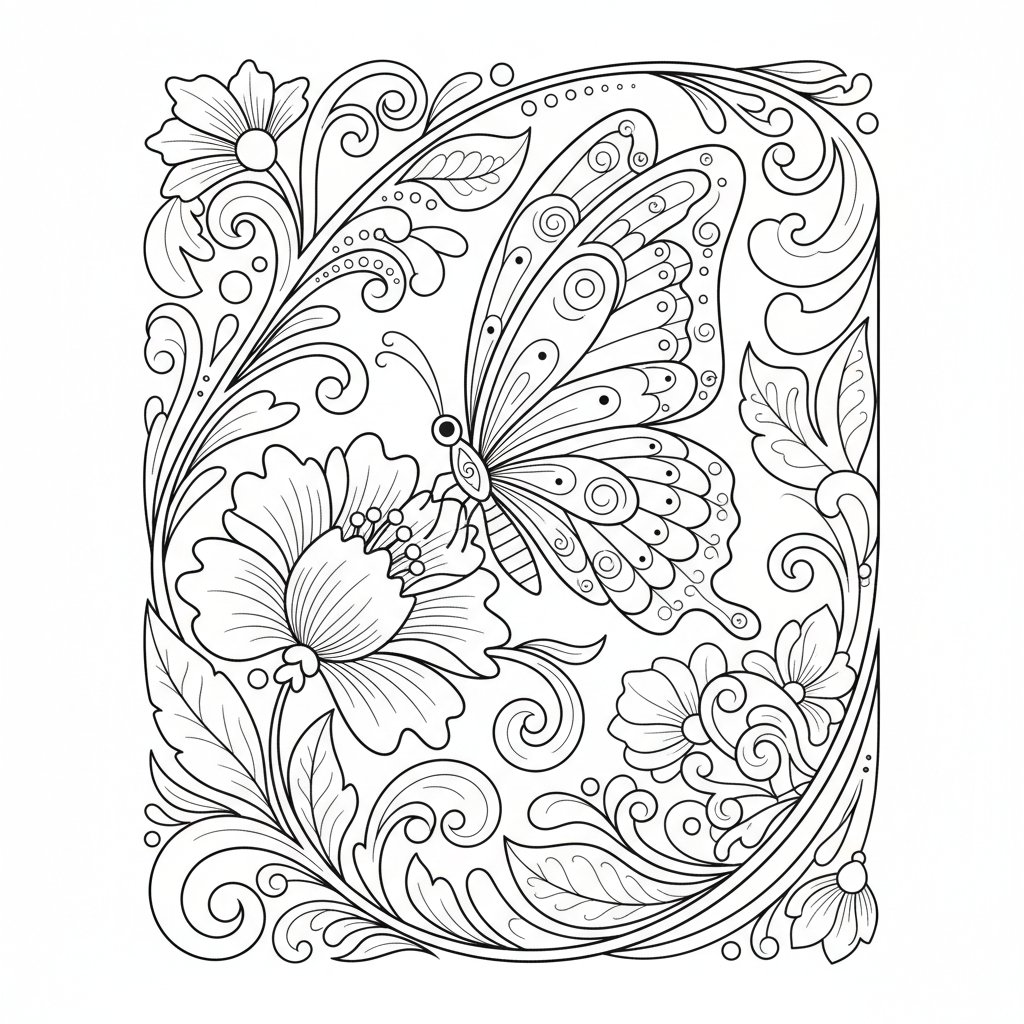 Schmetterling auf Blume Ausmalbild: Kostenlose Malvorlage für Kinder