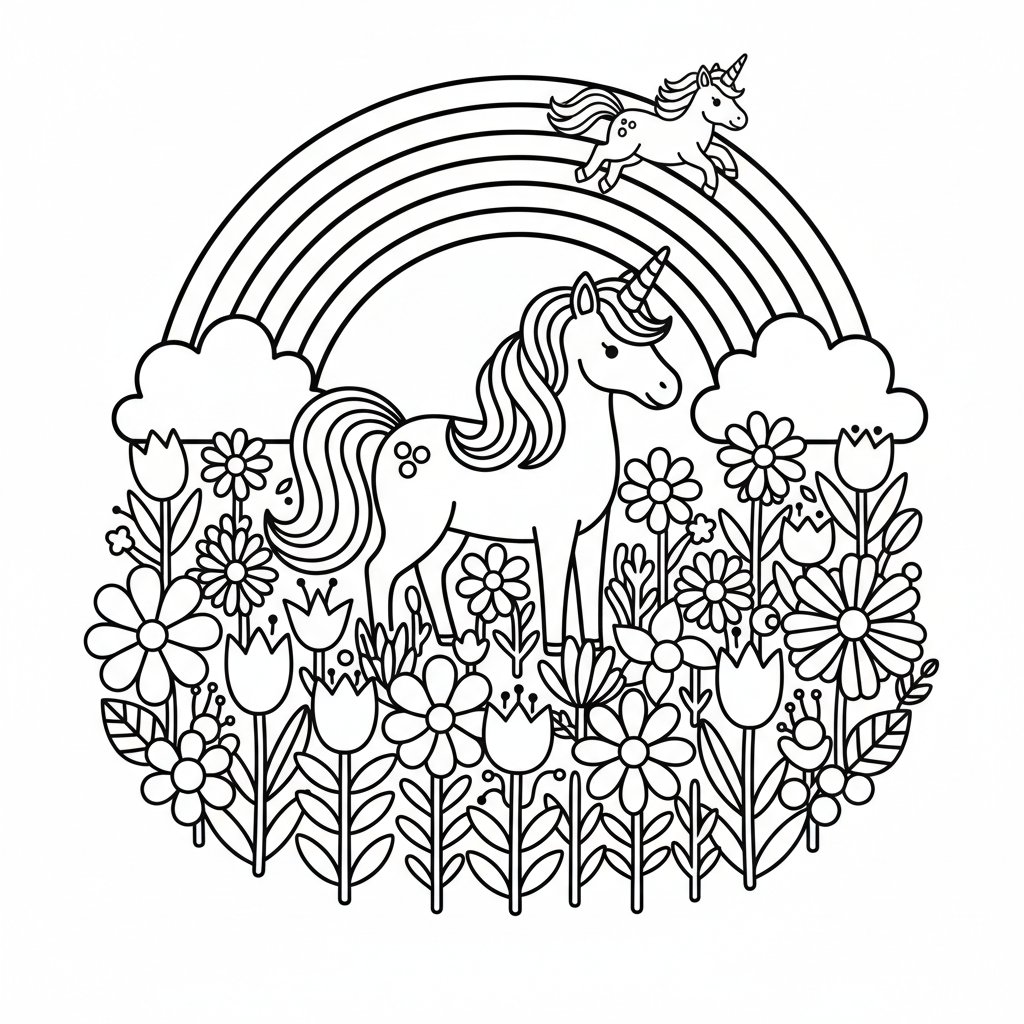 Magische Einhörner unter dem Regenbogen: Kostenlose Ausmalbilder für Kinder